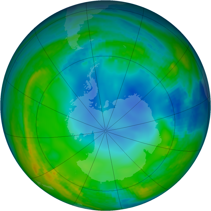 Antarctic ozone map for 06 June 2001